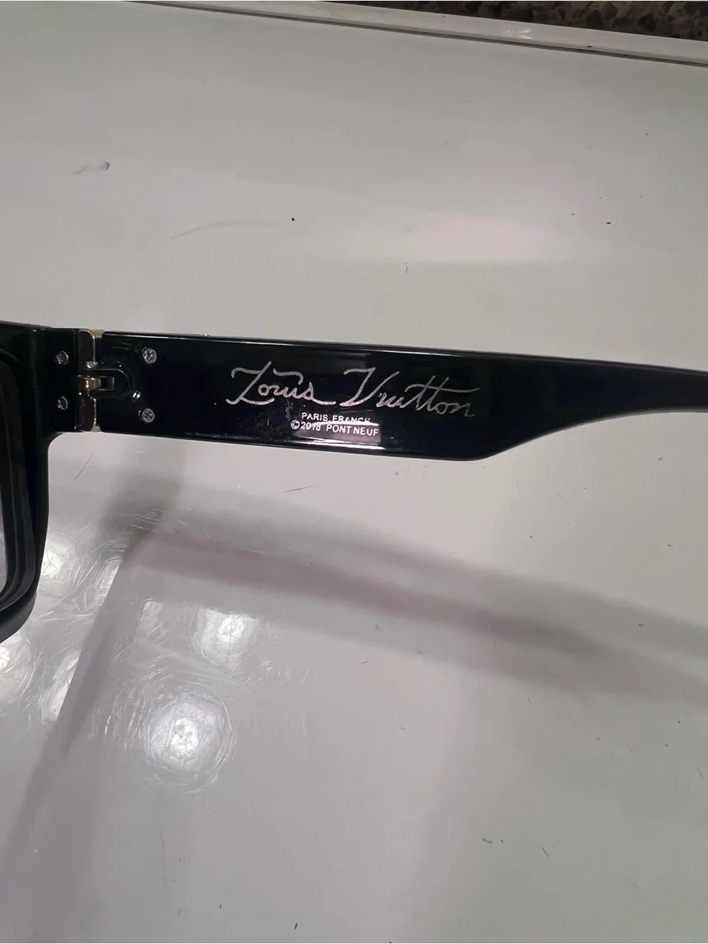 Unisex Louis Vuitton Eyeglasses Black Frame with Gold Accent Chain Detail